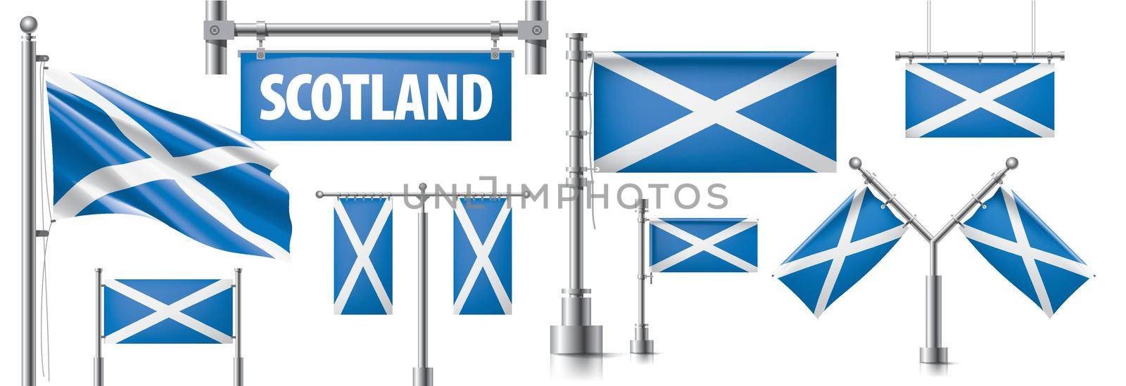 Vector set of the national flag of Scotland in various creative designs by butenkow