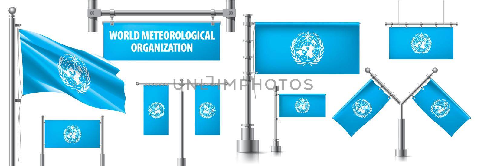 Vector set of the national flag of International Intellectual Property Organization in various creative designs.