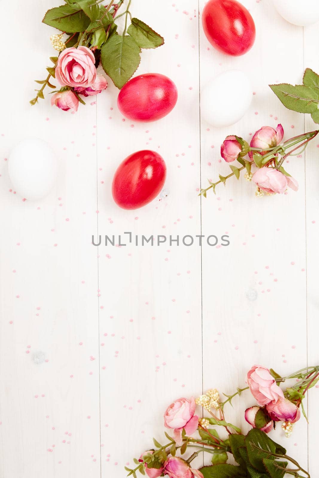 painted easter eggs flowers decoration holiday light background by SHOTPRIME