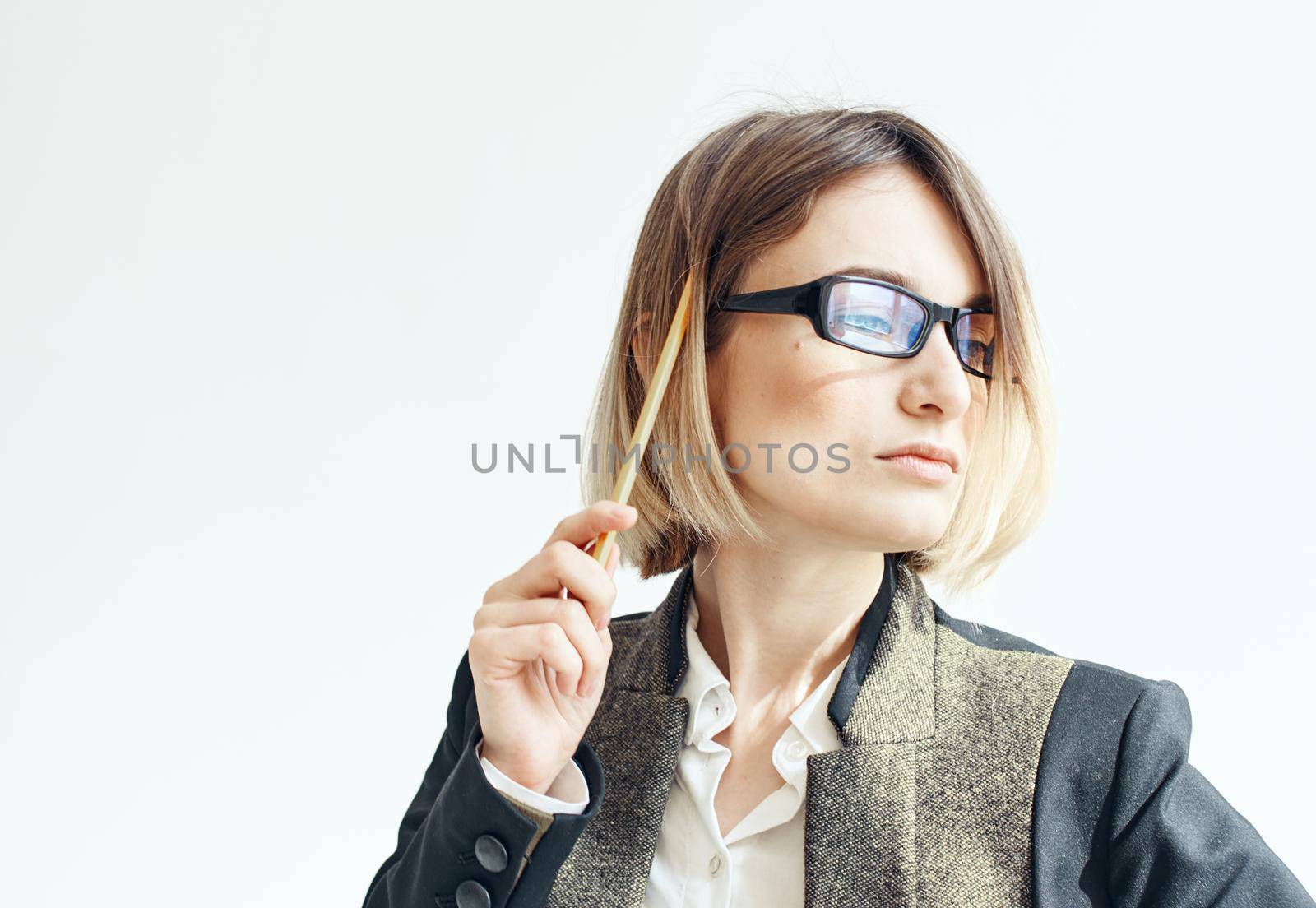 woman with documents running finance office model. High quality photo