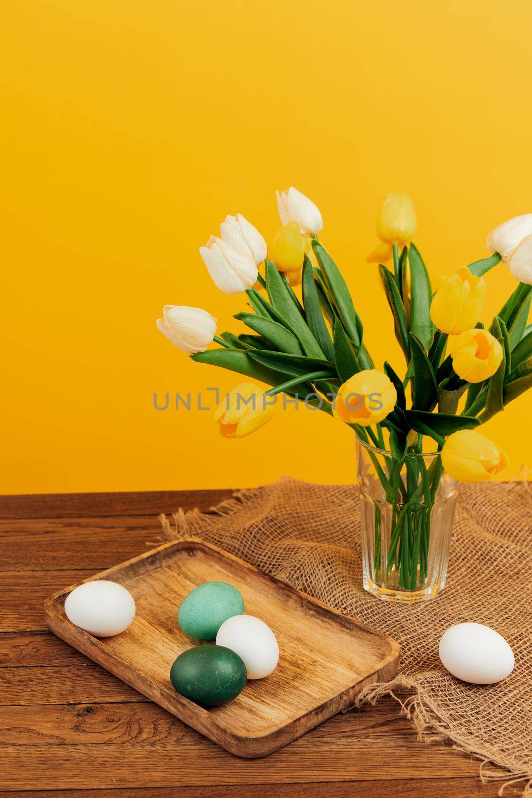 easter eggs bouquet flowers holiday yellow background by SHOTPRIME