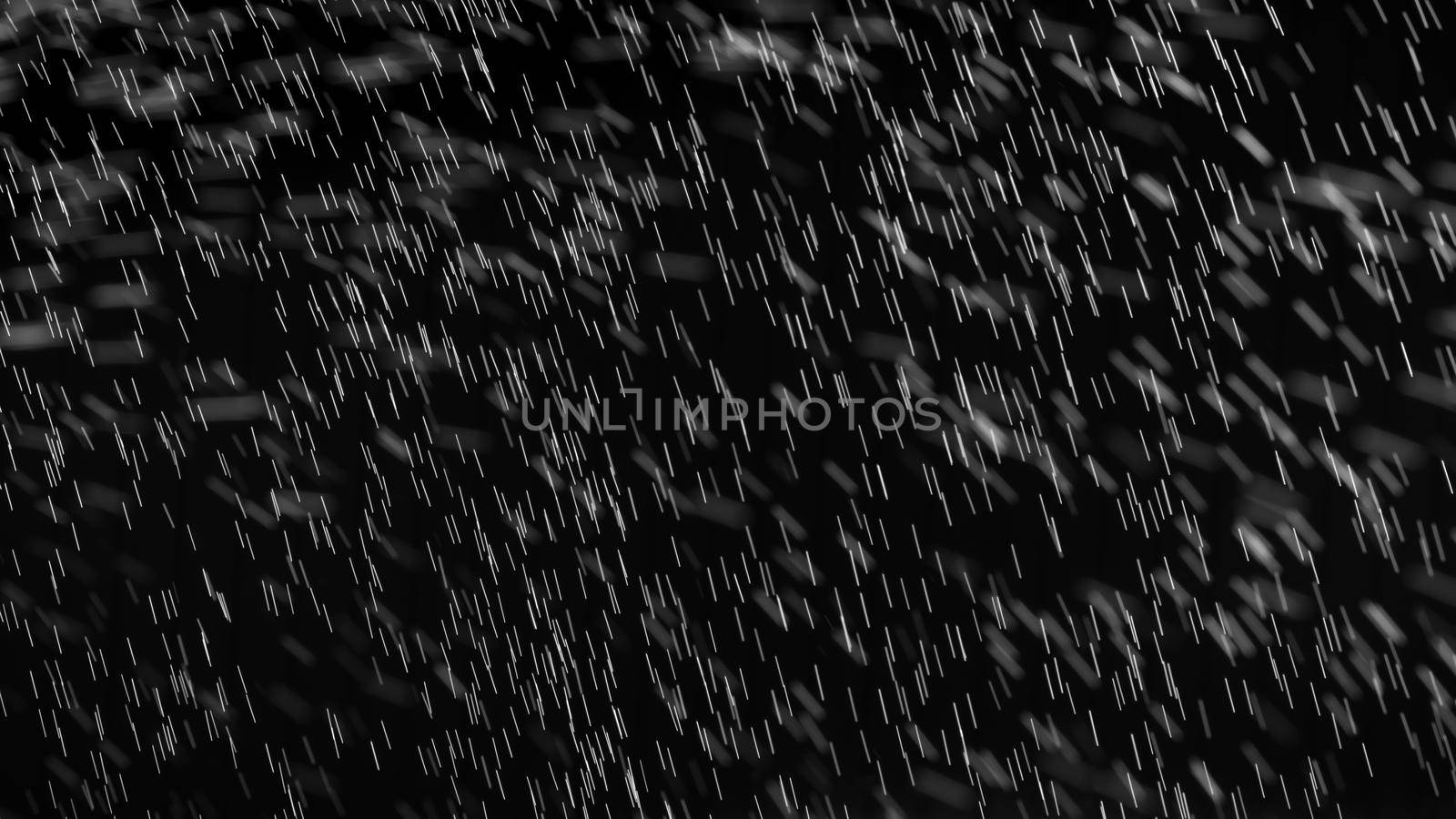 Rain on black. Abstract splashes of water on a black background for screen blending mode and photo retouching.