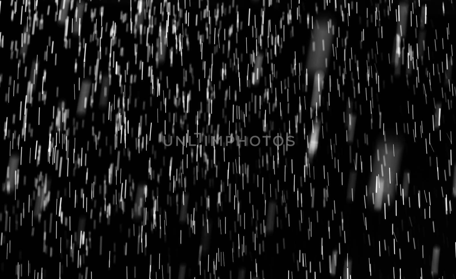 Rain on black. Abstract splashes of water on a black background for screen blending mode and photo retouching.