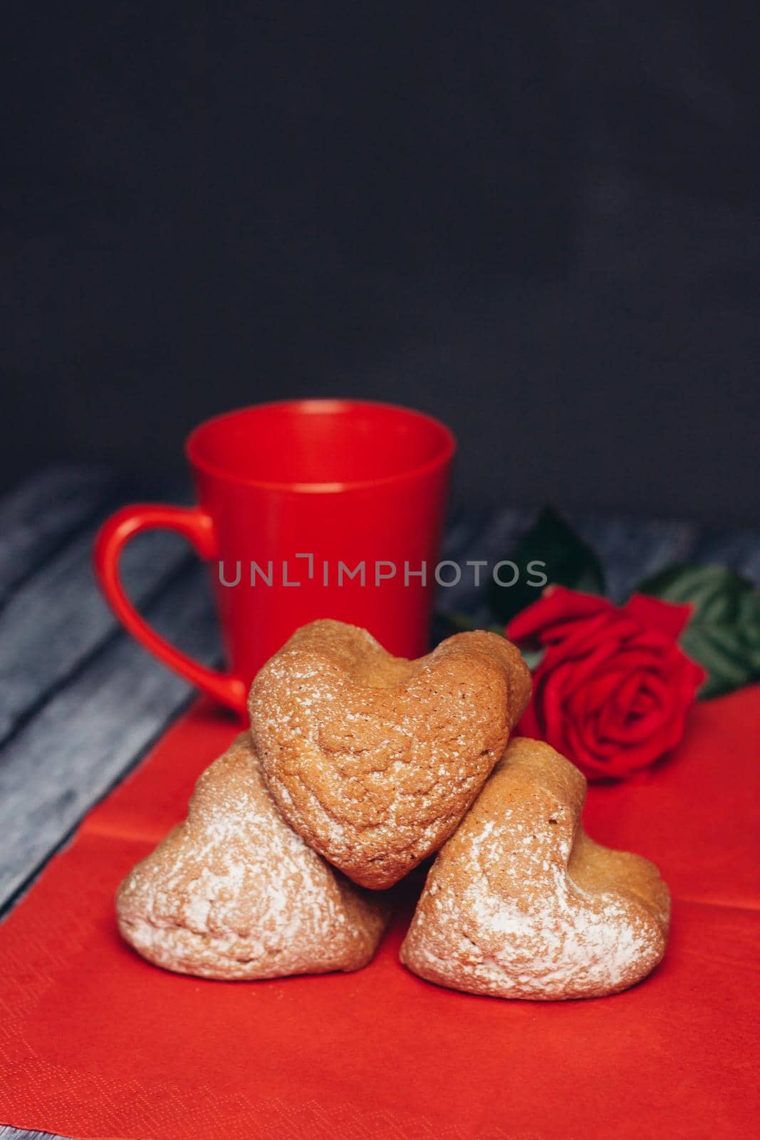 cookies on the kitchen table a cup with a drink sweets. High quality photo