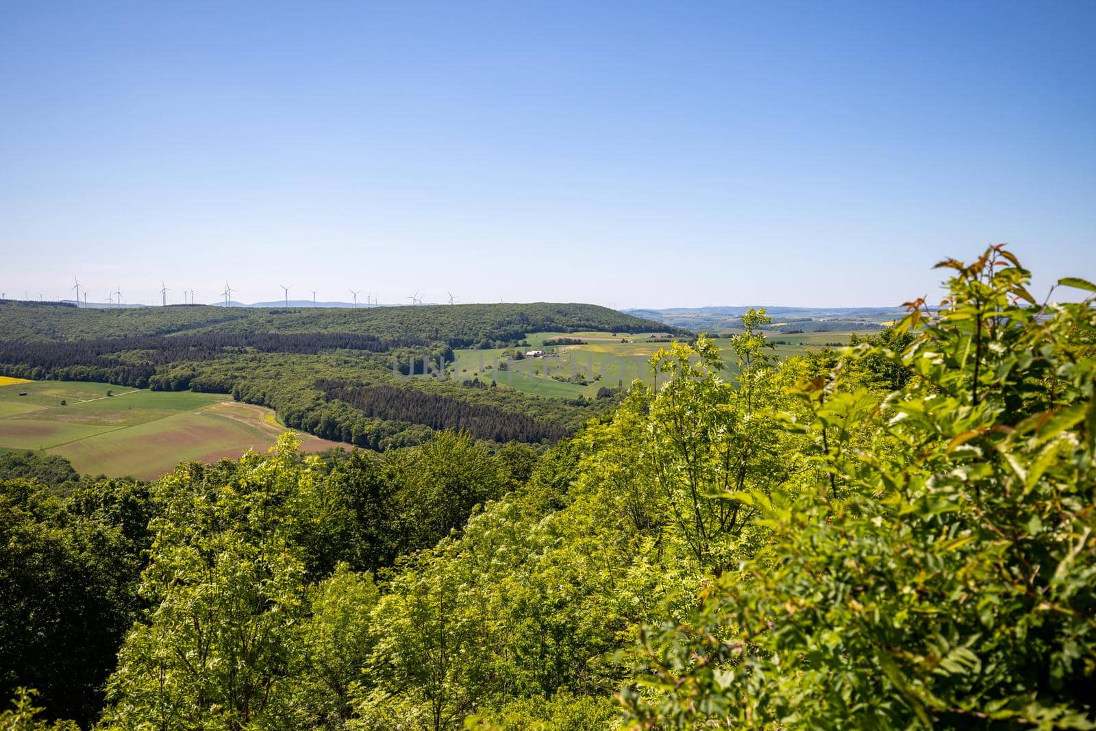 Scenic view from the Lemberg at landscape nearby the river Nahe, Rhineland-Palatinate, Germany