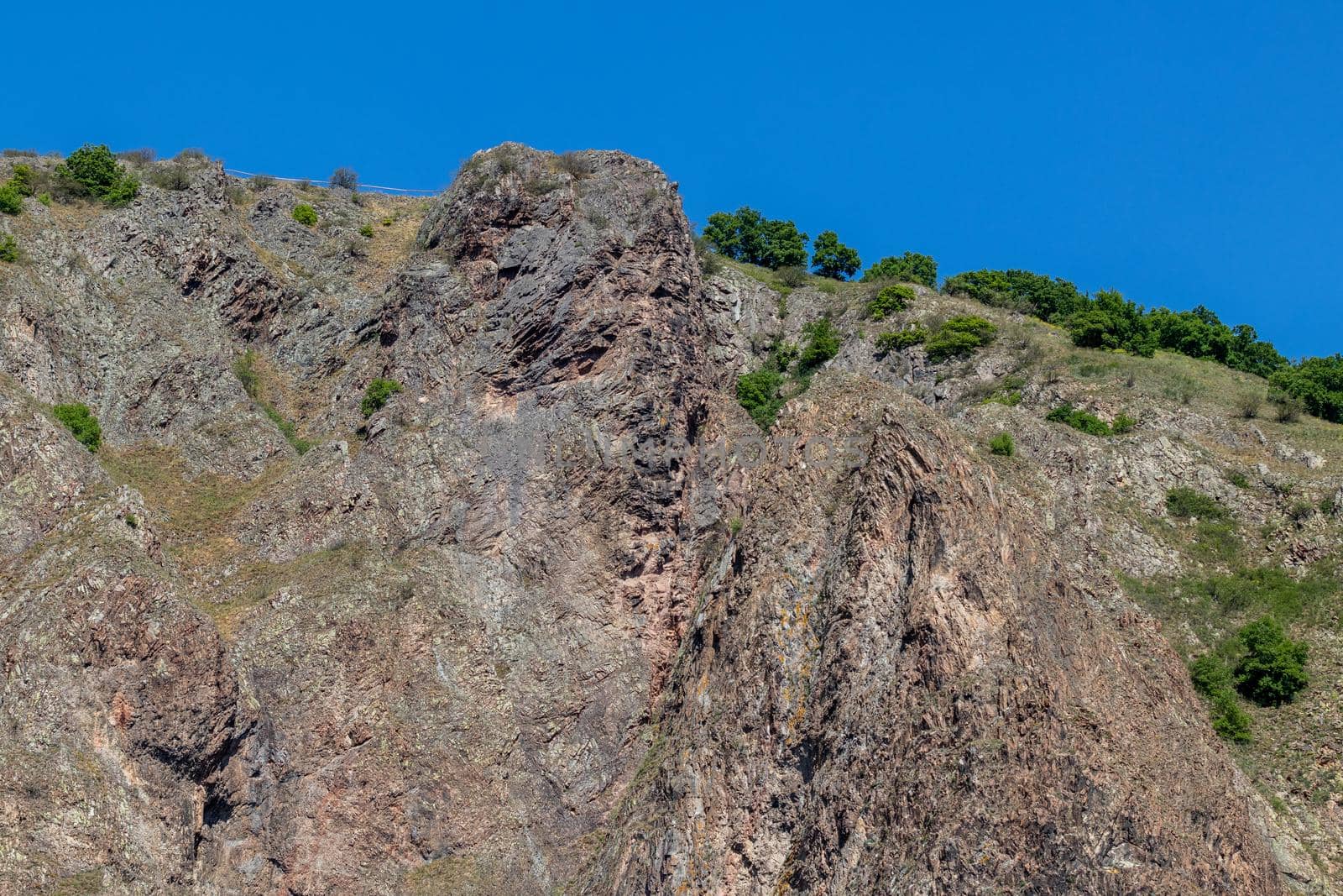 Scenic view of the rock massif Rotenfels nearby Bad Muenster am Stein Ebernburg at Nahe River