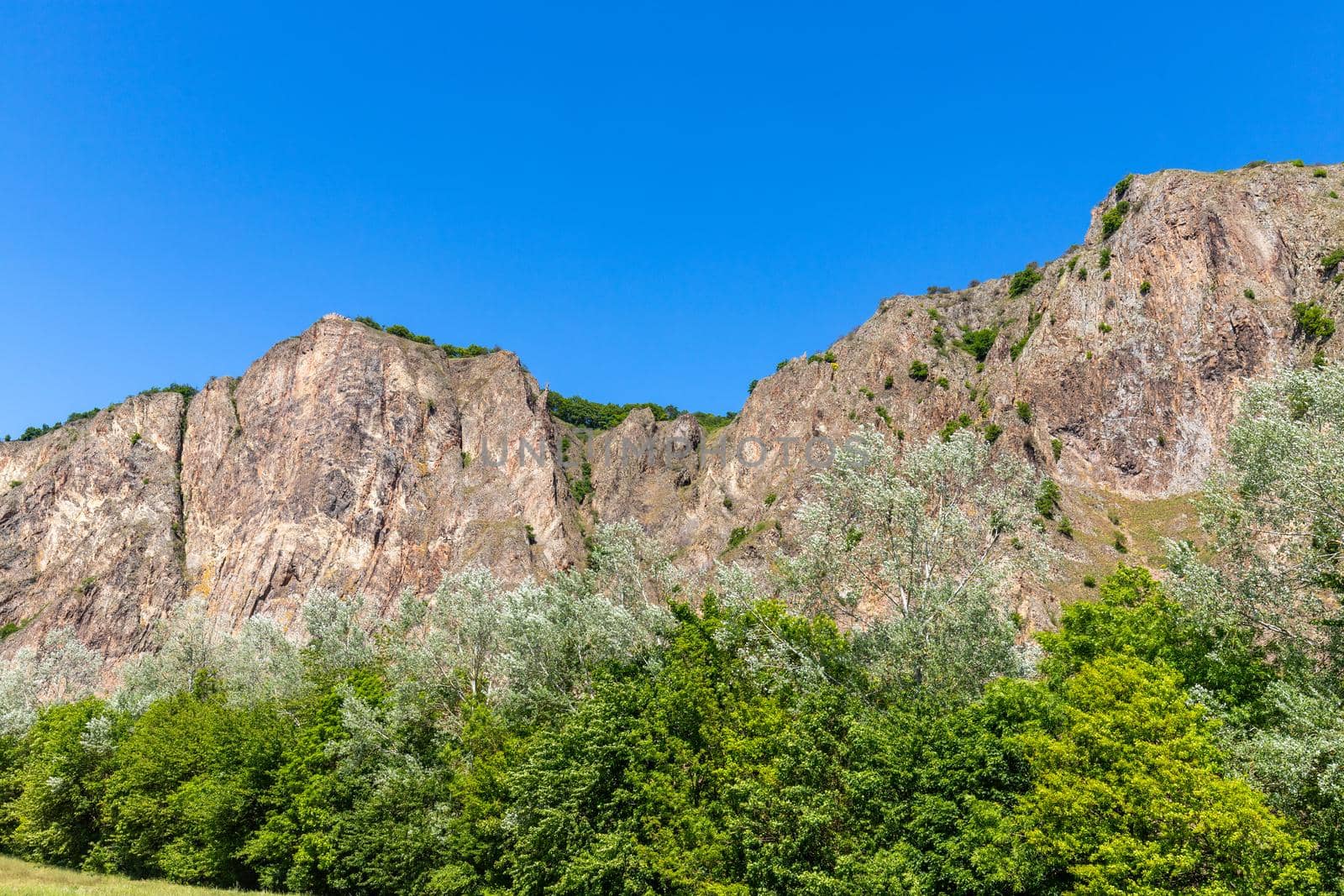 Scenic view of the rock massif Rotenfels nearby Bad Muenster am Stein Ebernburg at Nahe River