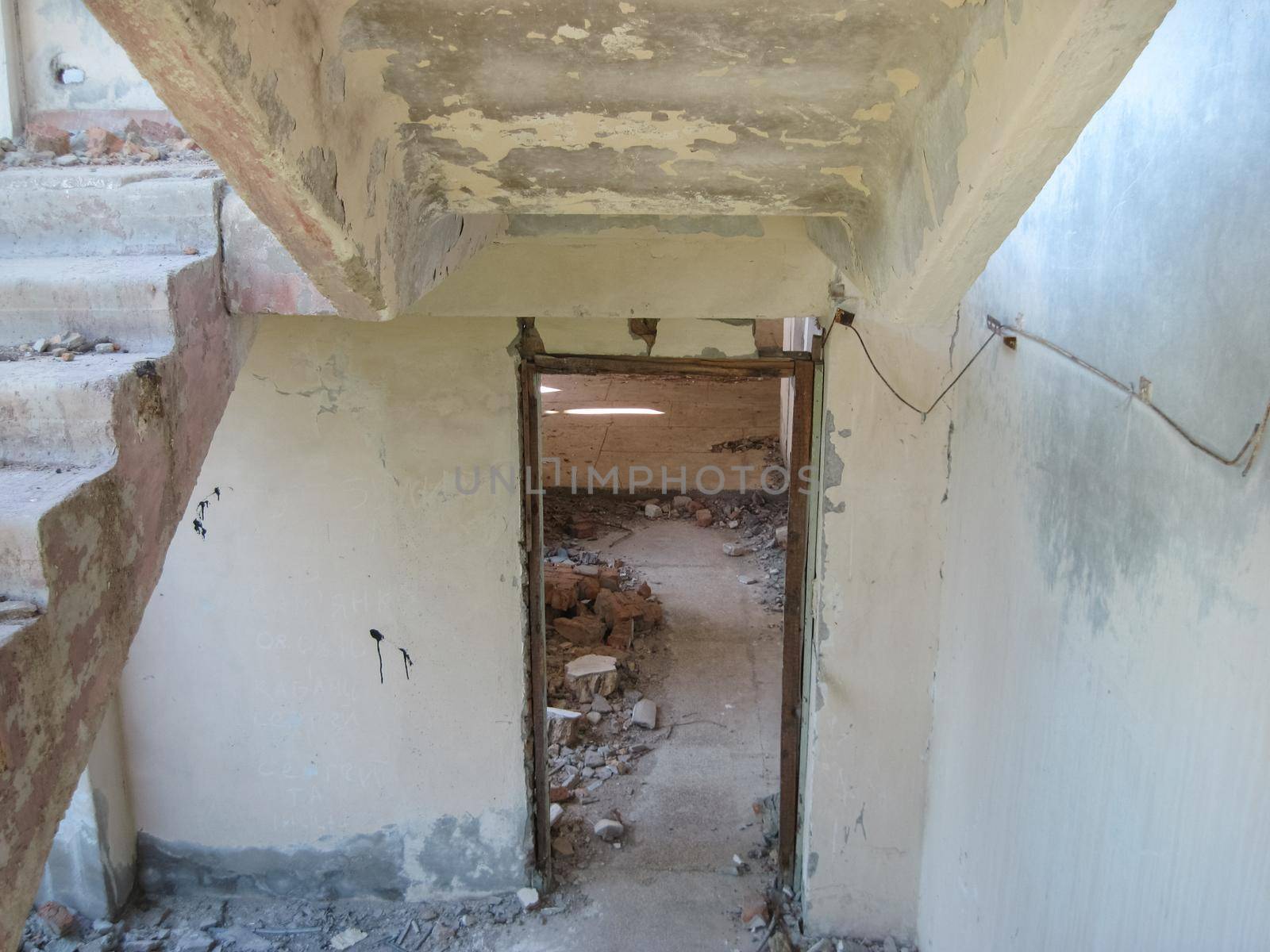 Abandoned residential buildings in the village of Orbita near the Chigirin nuclear power plant. Abandoned and destroyed. Chyhyryn Nuclear Power Plant