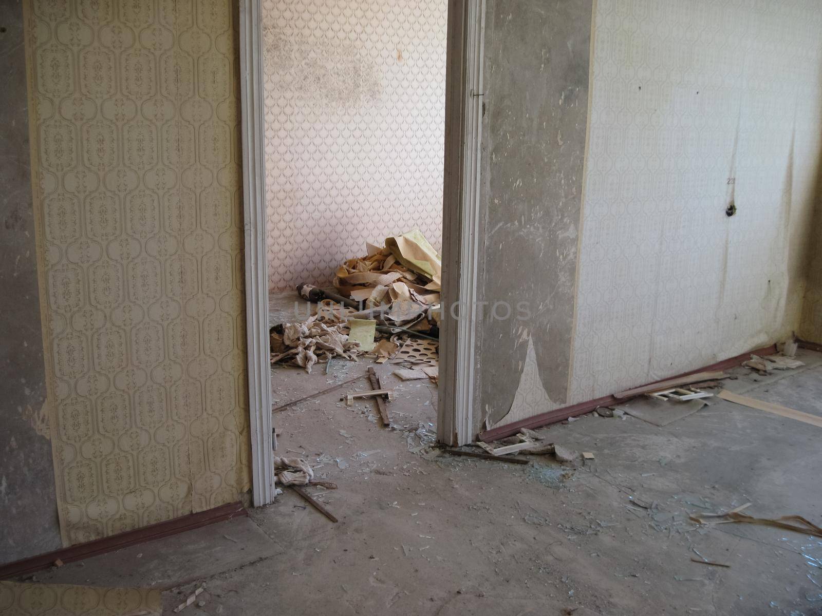 Abandoned residential buildings in the village of Orbita near the Chigirin nuclear power plant. Abandoned and destroyed. Chyhyryn Nuclear Power Plant