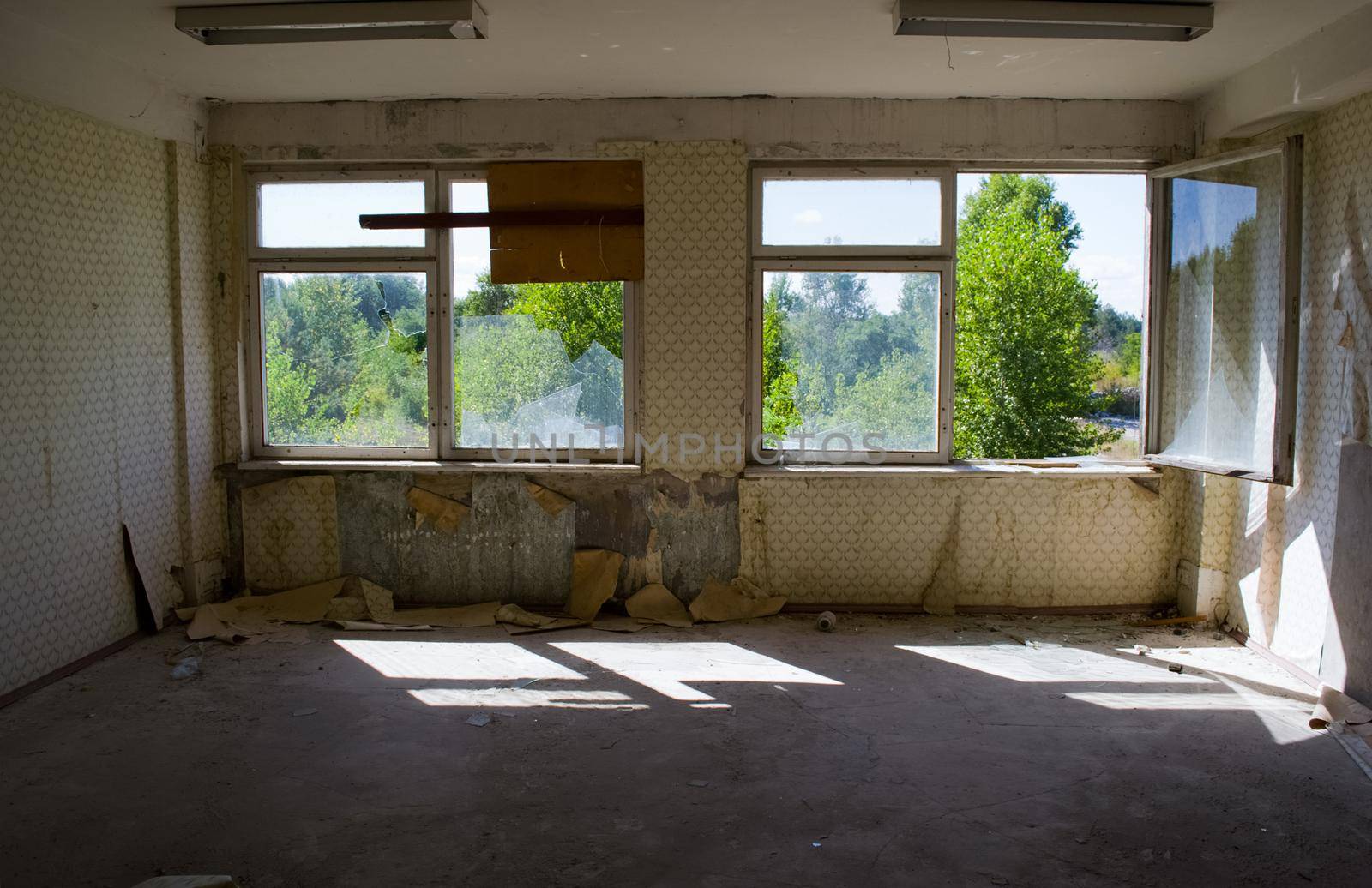 Abandoned residential buildings in the village of Orbita near the Chigirin nuclear power plant. Abandoned and destroyed. Chyhyryn Nuclear Power Plant