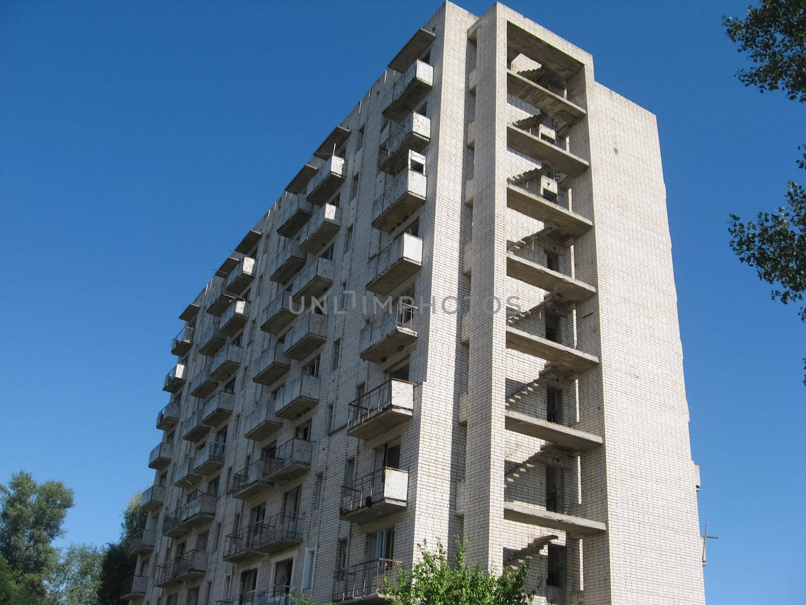 Abandoned residential buildings in the village of Orbita near the Chigirin nuclear power plant. Abandoned and destroyed. Chyhyryn Nuclear Power Plant