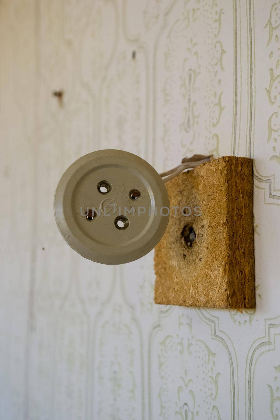 Broken radio socket. Soviet appliances in the old house.