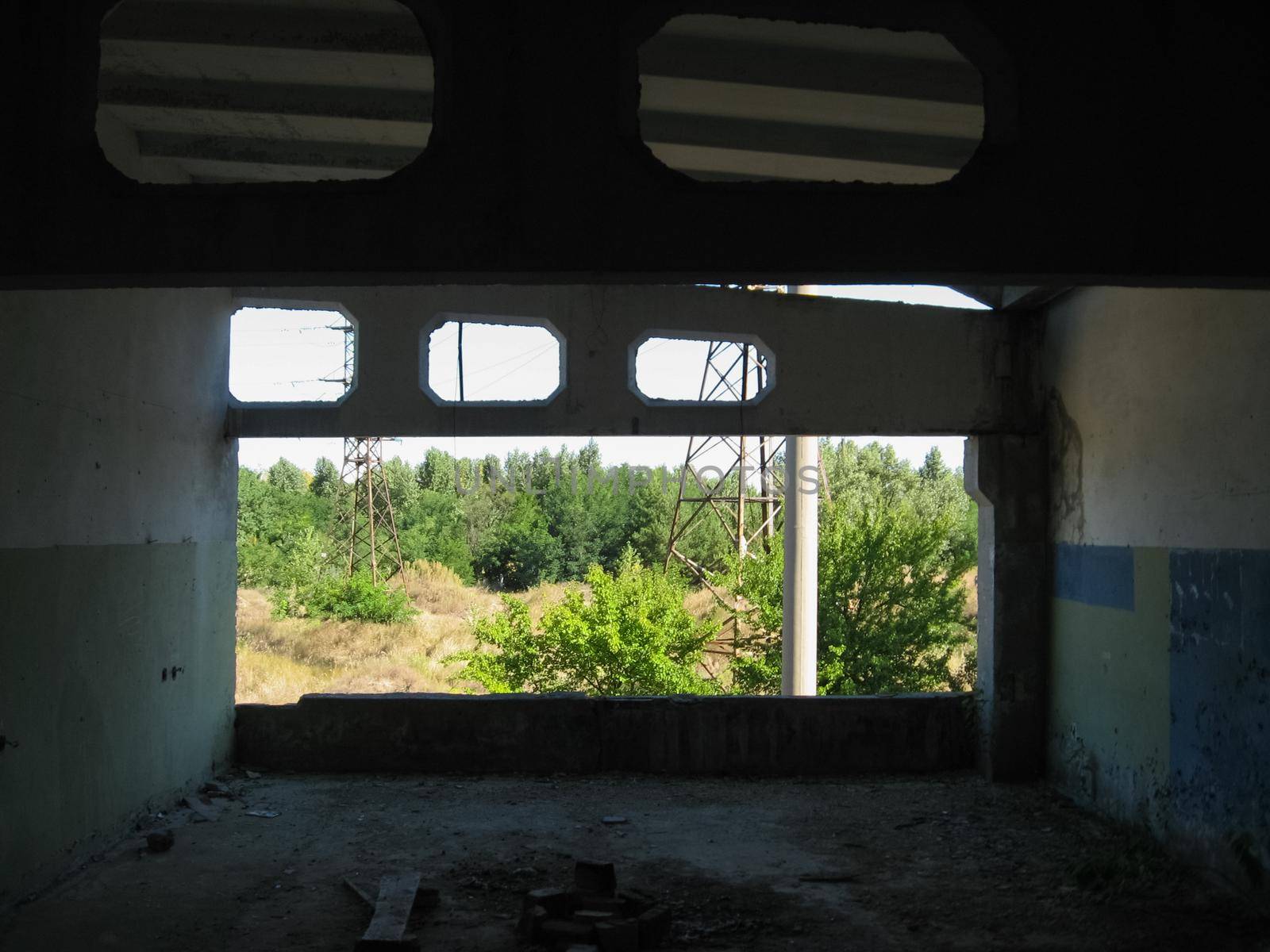 The building of the abandoned Ukrainian nuclear power plant Chigirinskaya. The ruins of buildings and structures. Chyhyryn Nuclear Power Plant