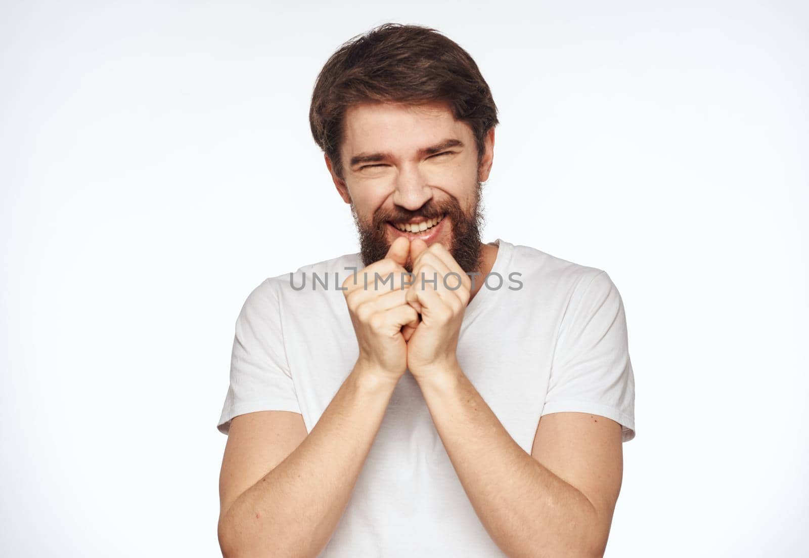 portrait of a handsome man bushy beard brunette model. High quality photo