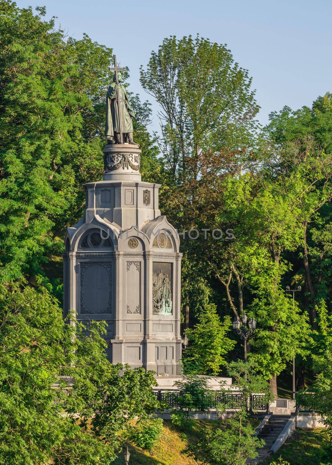 Kyiv, Ukraine 07.11.2020. Monument to Prince Vladimir the Great on Vladimirskaya Gorka in Kyiv, Ukraine, on a sunny summer morning