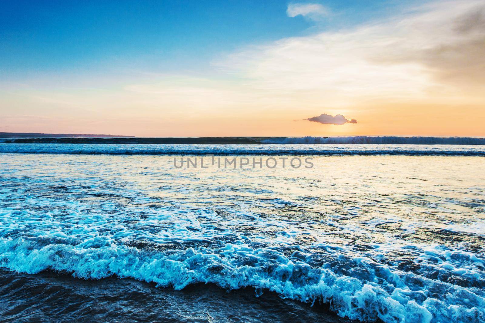 Sunset over sea on Bali, Seminyak, Double six beach