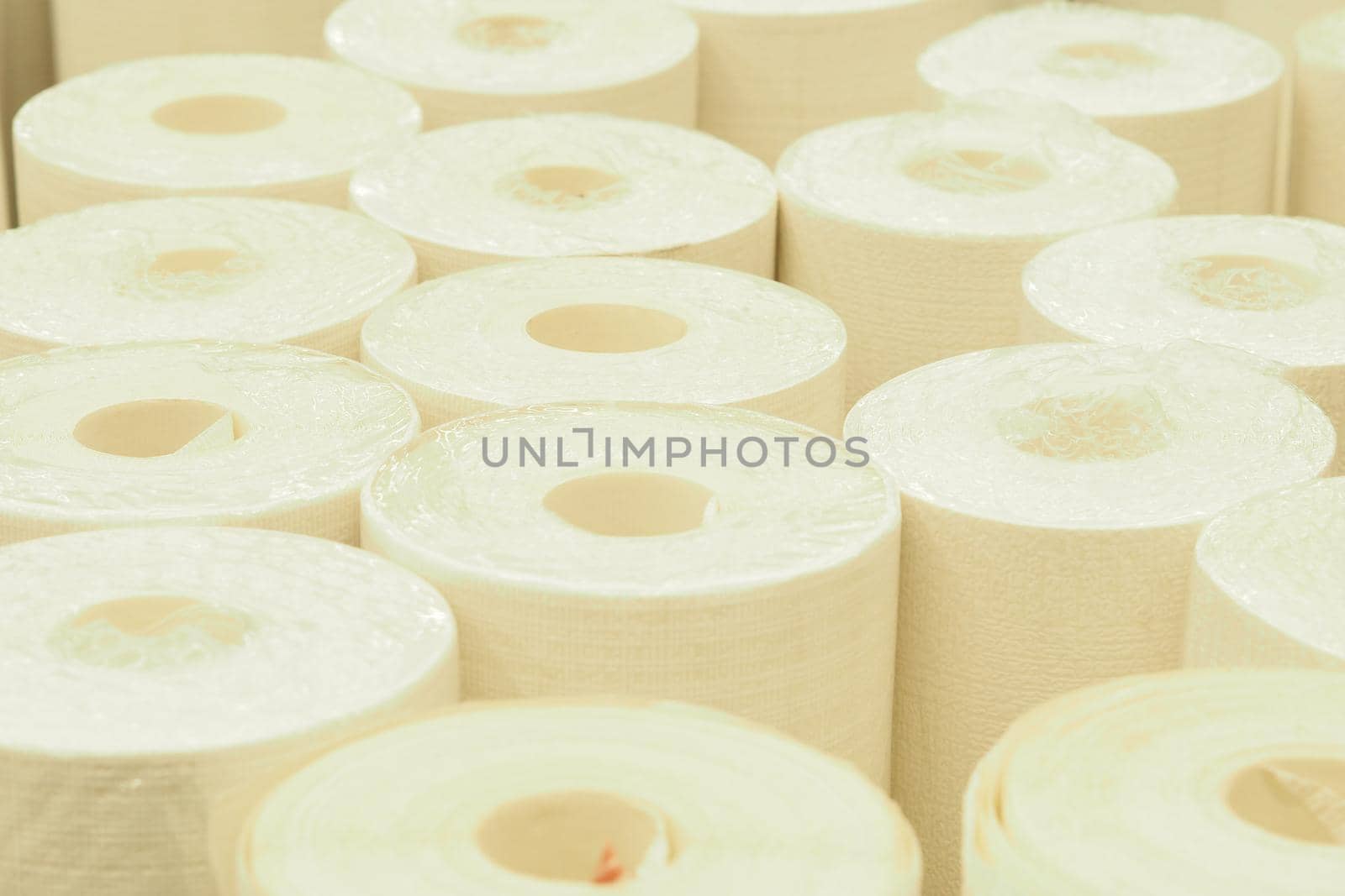 Selling rolls of paper wallpaper in the store. by Olga26