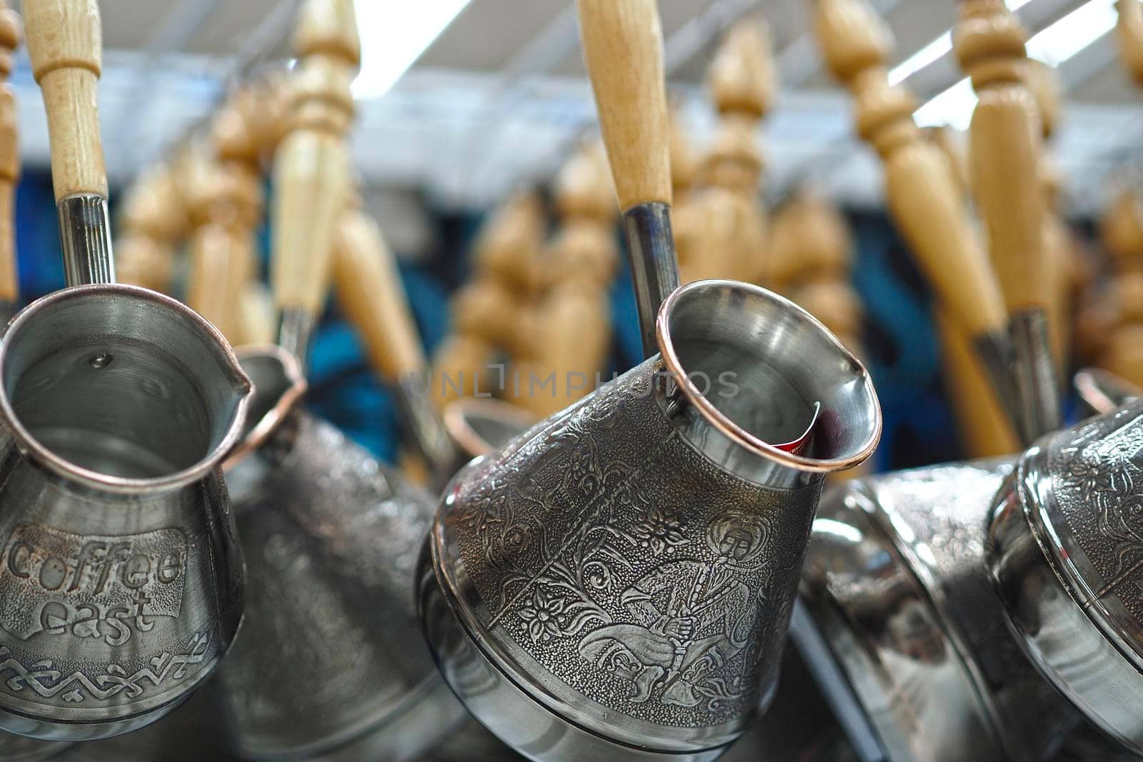 Sale of traditional Turks for making coffee. High quality photo