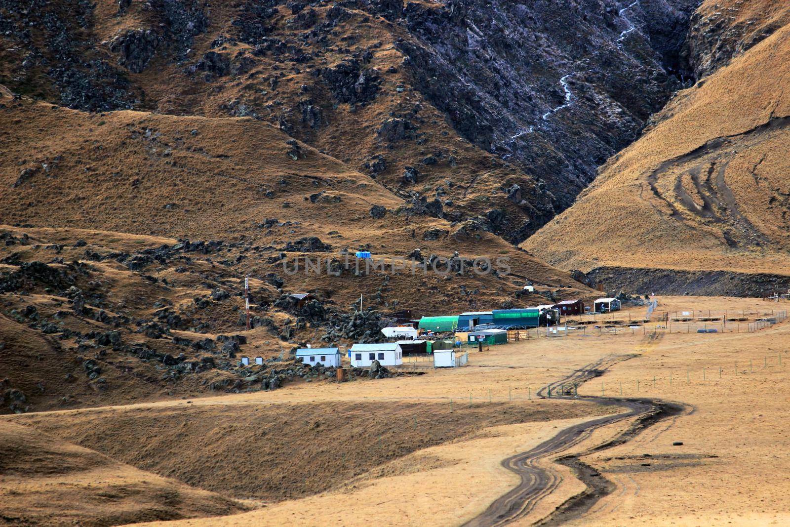 Beautiful mountain landscape, high mountains, cliffs, mountain river and tourist camp by Olga26