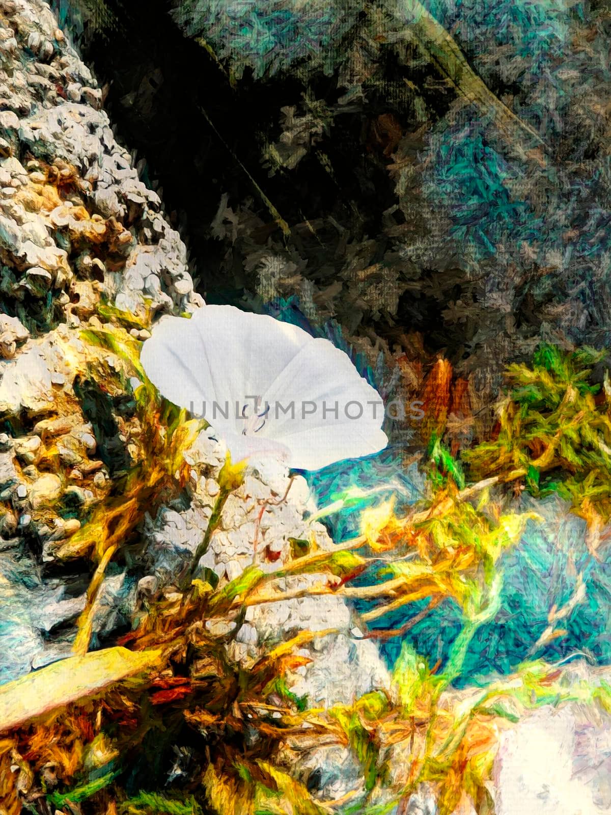 Digital painting of a white flower in the rock by ankarb