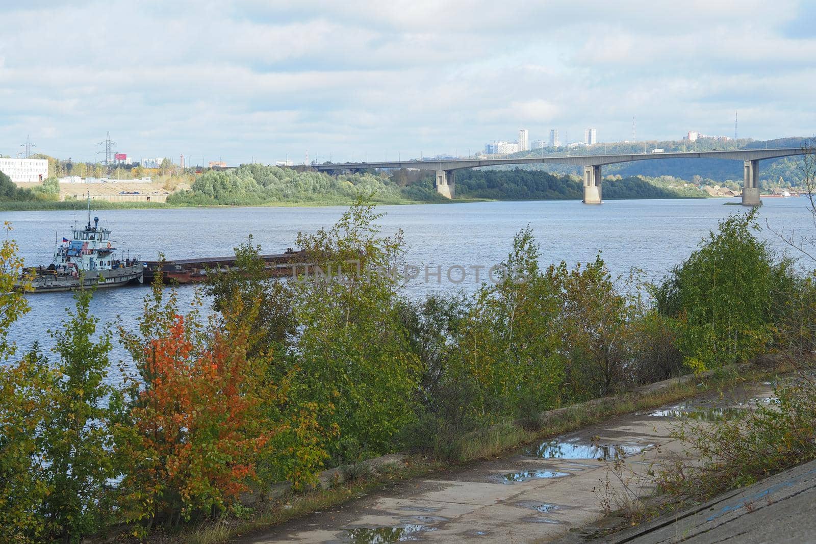 River. Seaport Production on water. Sand mining and shipping.