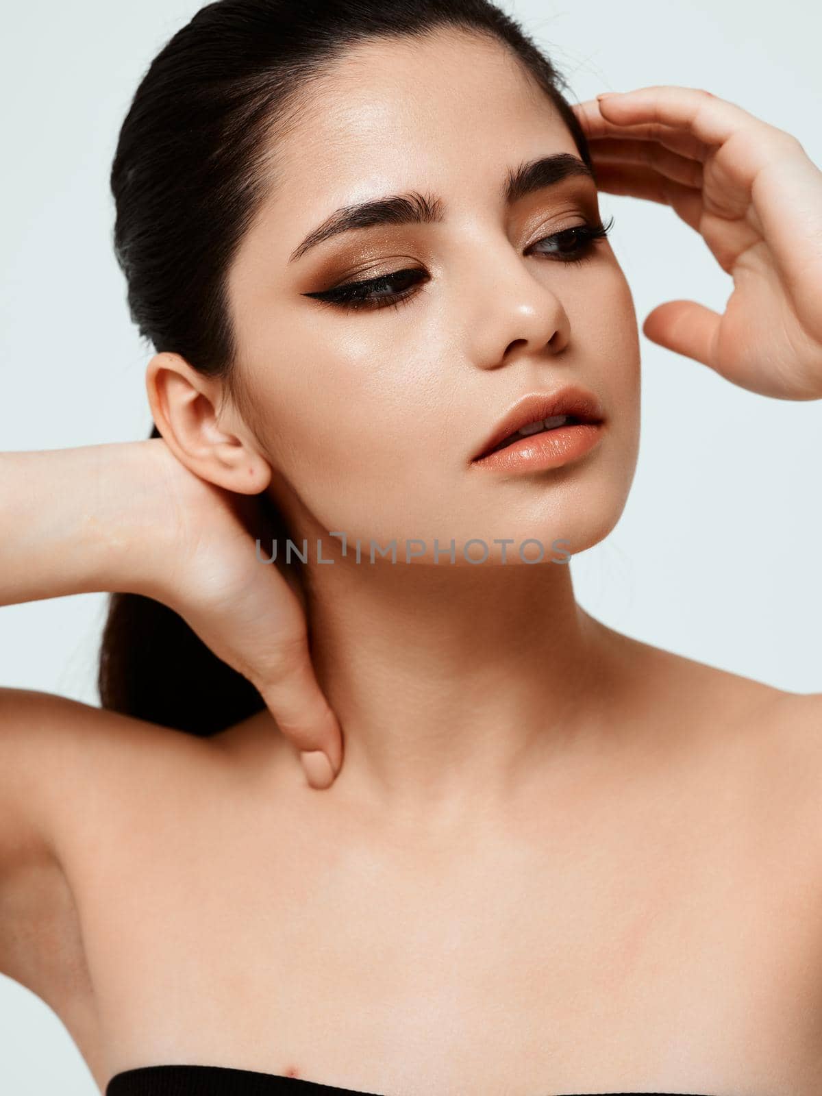 clean skin cosmetology makeup woman model naked shoulders. High quality photo