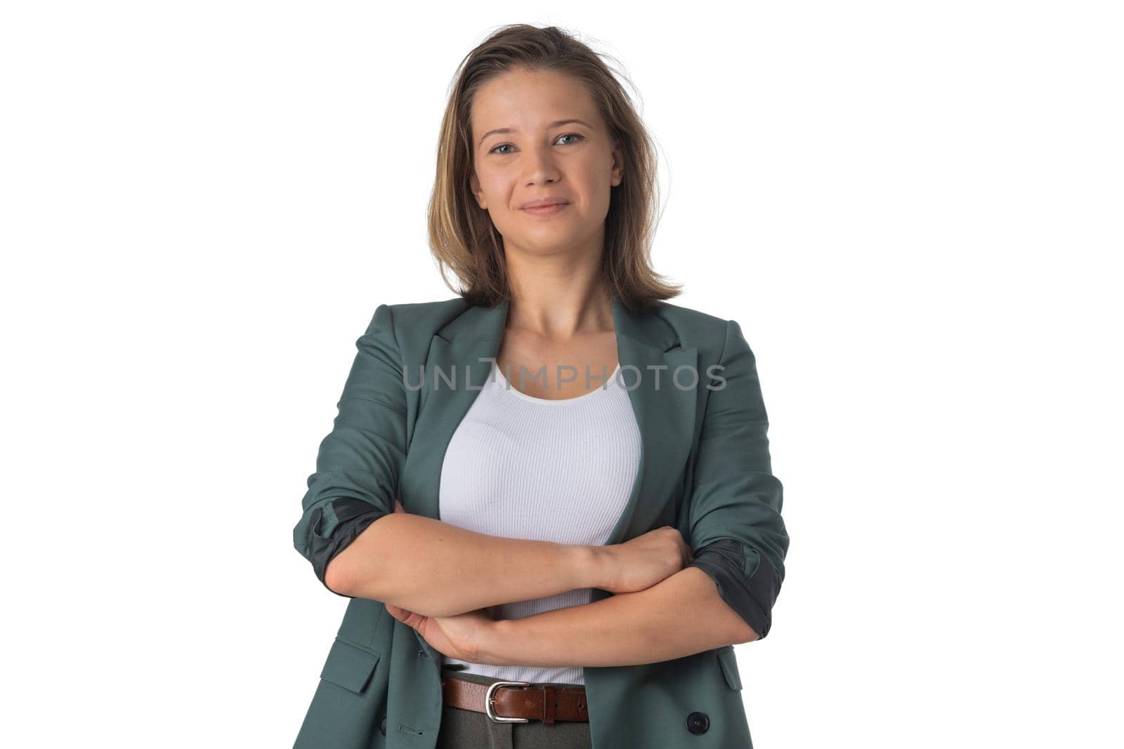 Business woman portrait on white by ALotOfPeople
