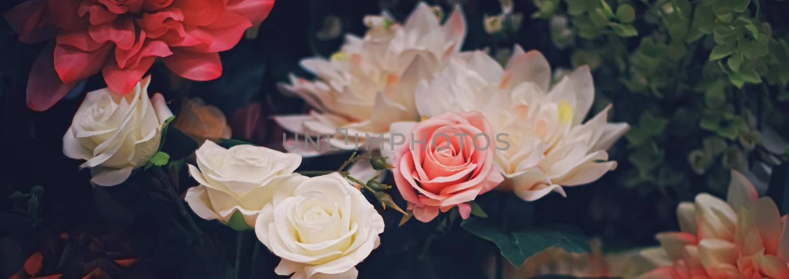 Flower arrangement as floral decoration for wedding and flowers shop decor concept