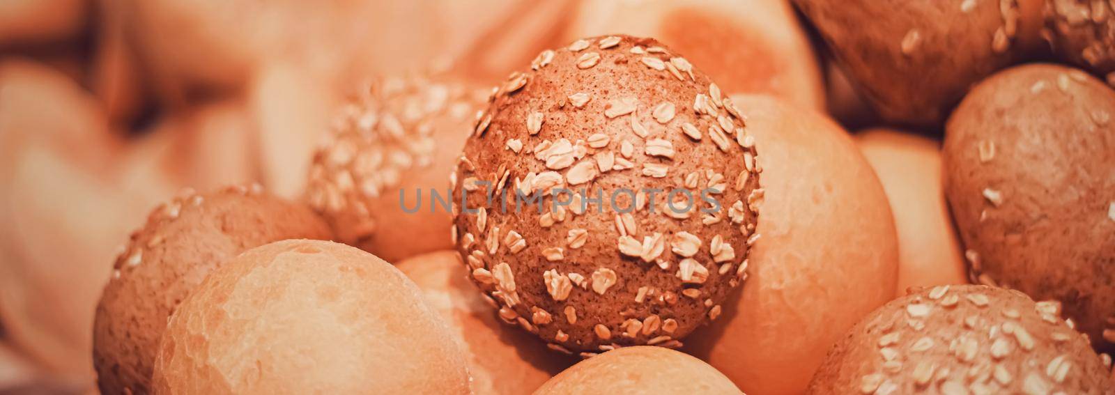 Fresh bread in bakery, organic food and gluten-free baking goods closeup