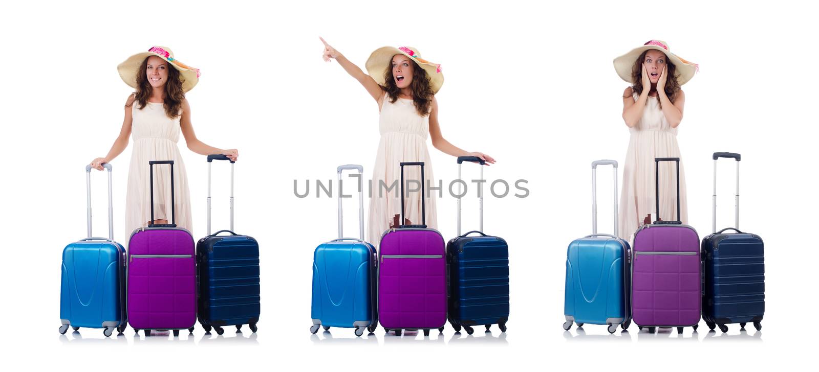 Woman going to summer vacation isolated on white