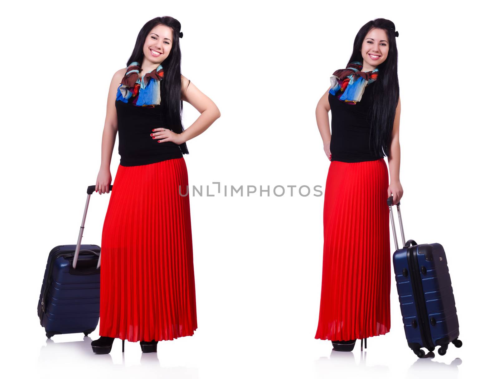 Woman with suitacases preparing for summer vacation by Elnur