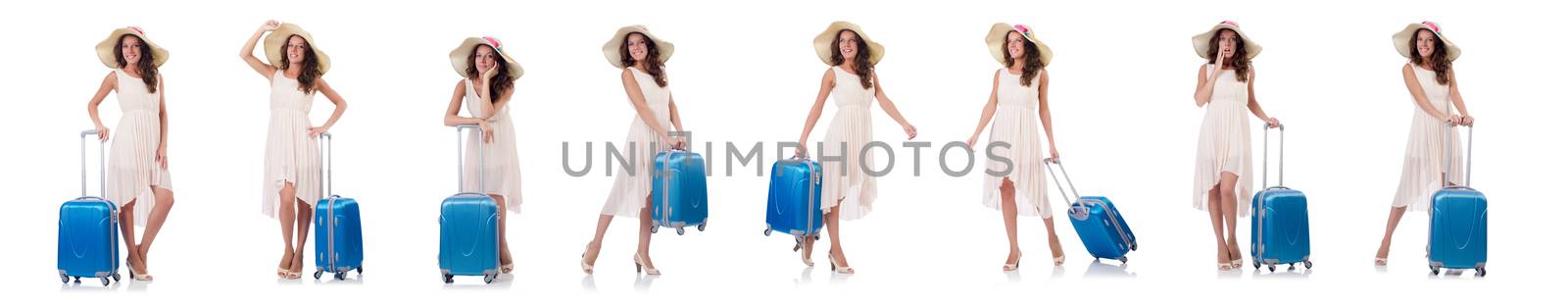 Woman going to summer vacation isolated on white