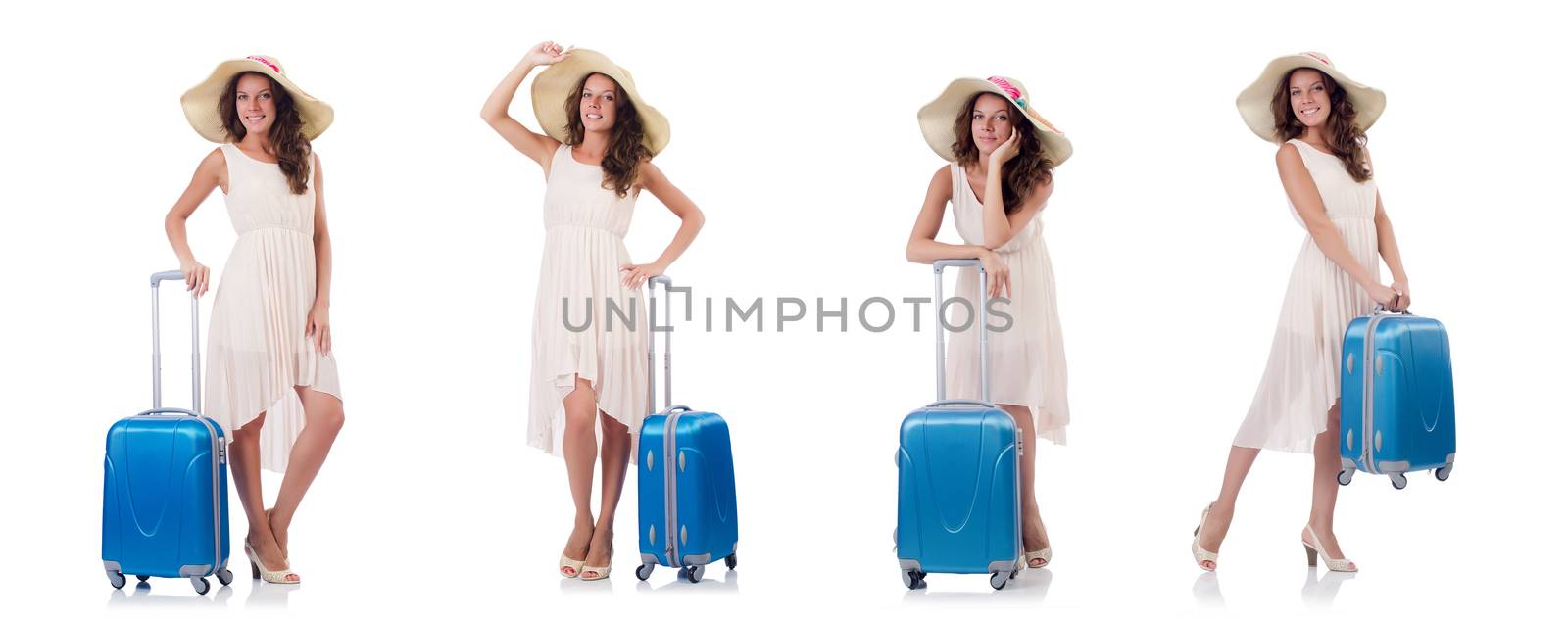 Woman going to summer vacation isolated on white