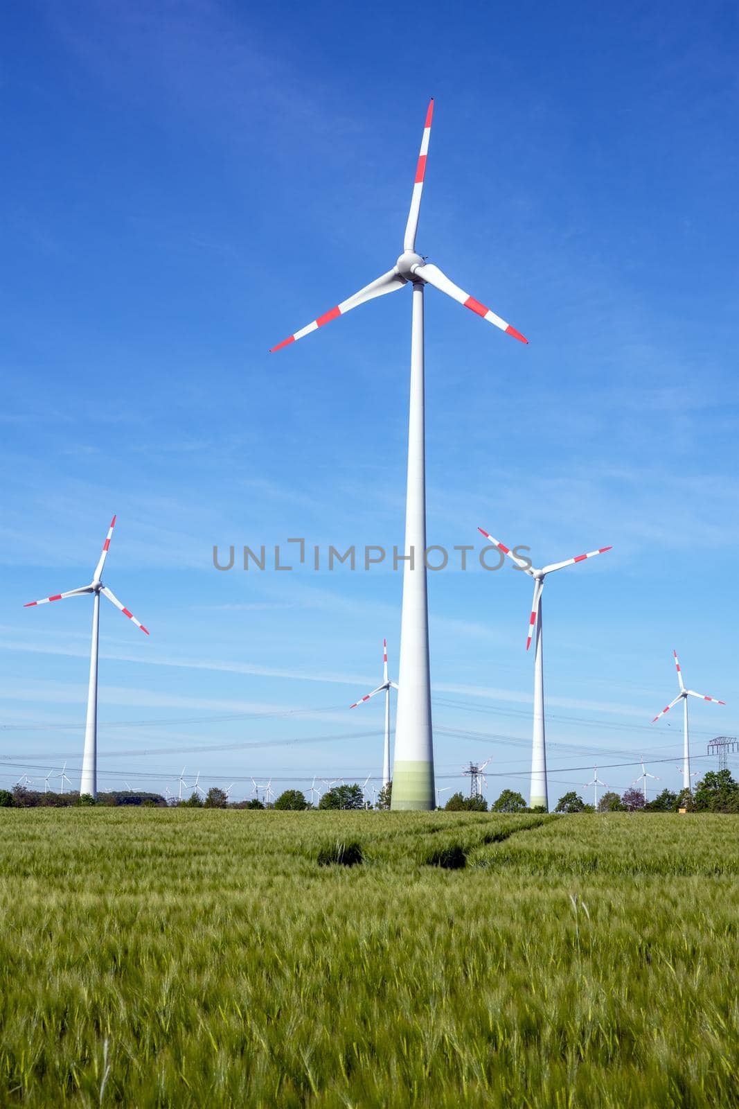 Modern wind turbines on a sunny day in Germany