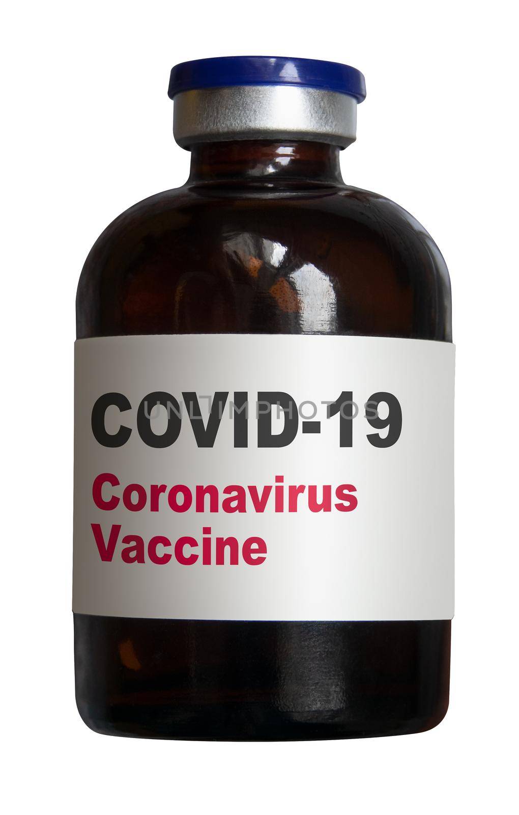 A Bottle Or Vial Containing A Vaccine For Coronavirus Or COVID-19, On A White Background