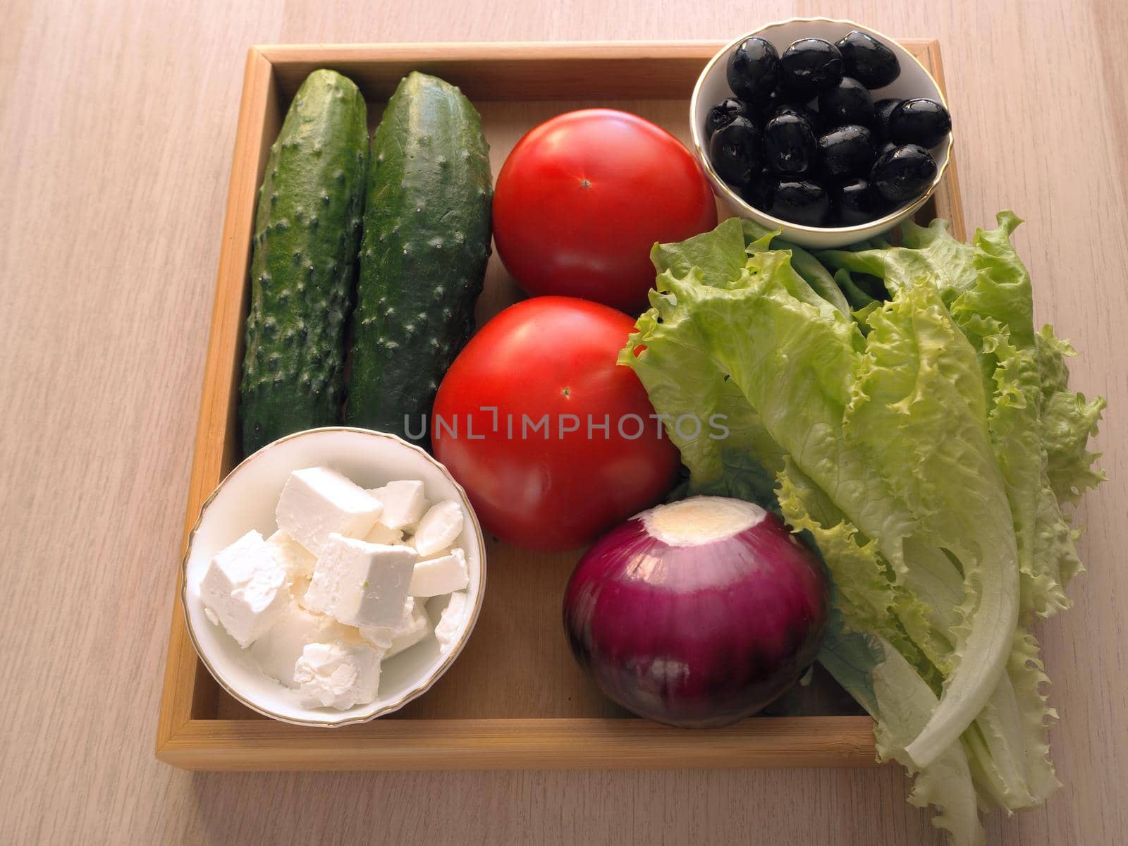 Greek fresh vegetable salad with feta cheese and olives. by Olga26