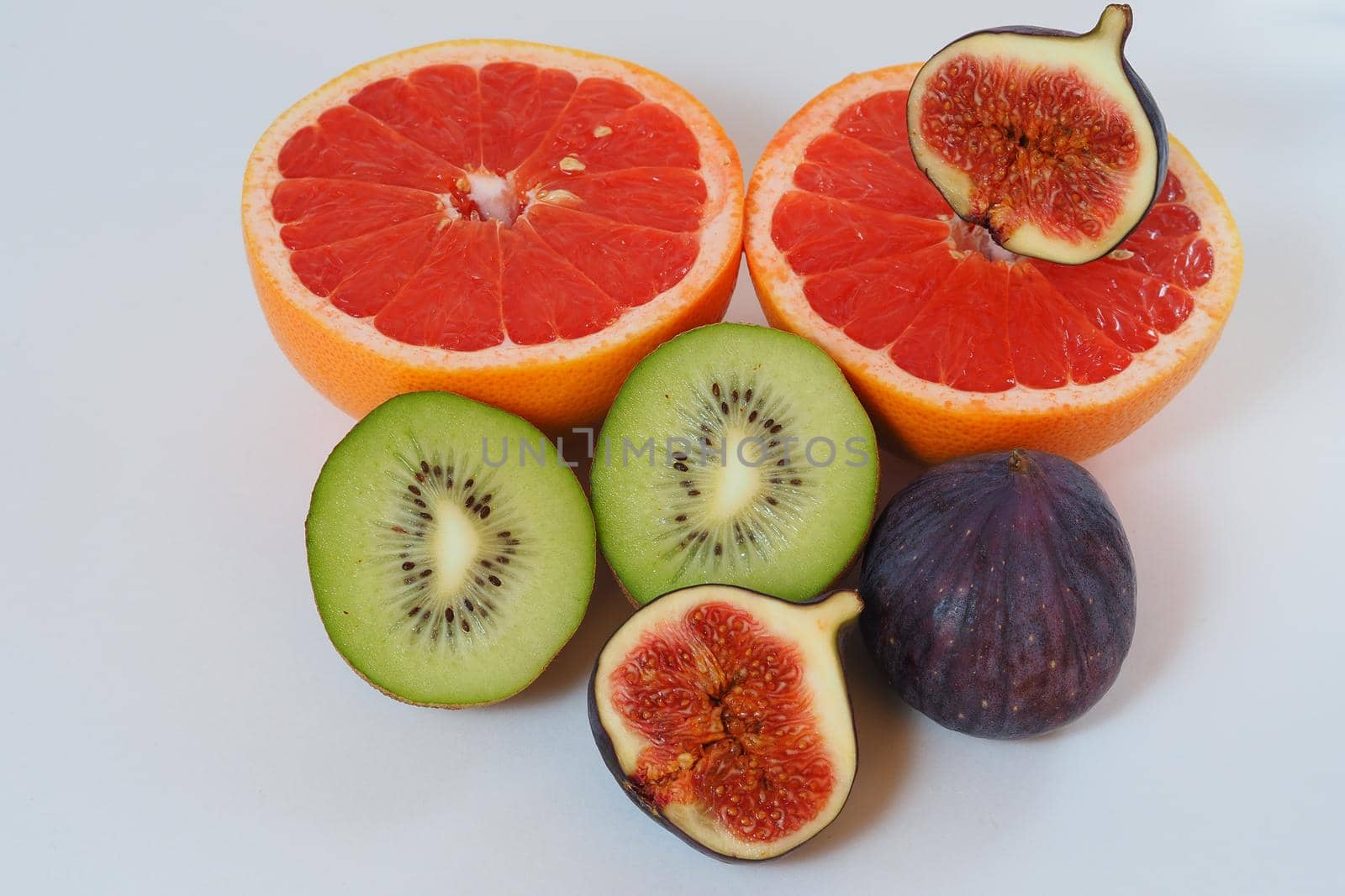 set of fruit cut in half. Exotic fruit.