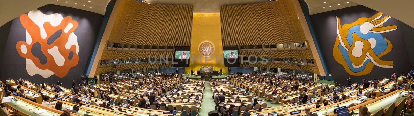 NEW YORK, USA - Sep 21, 2016: General view of the conference room of 71st session of the United Nations General Assembly in New York