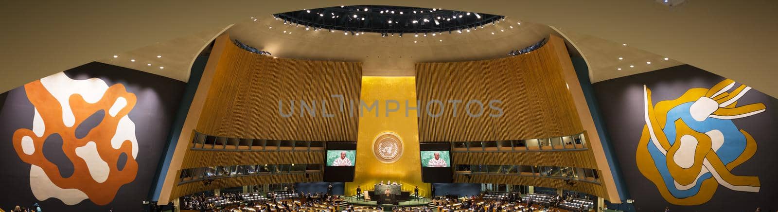 NEW YORK, USA - Sep 21, 2016: General view of the conference room of 71st session of the United Nations General Assembly in New York