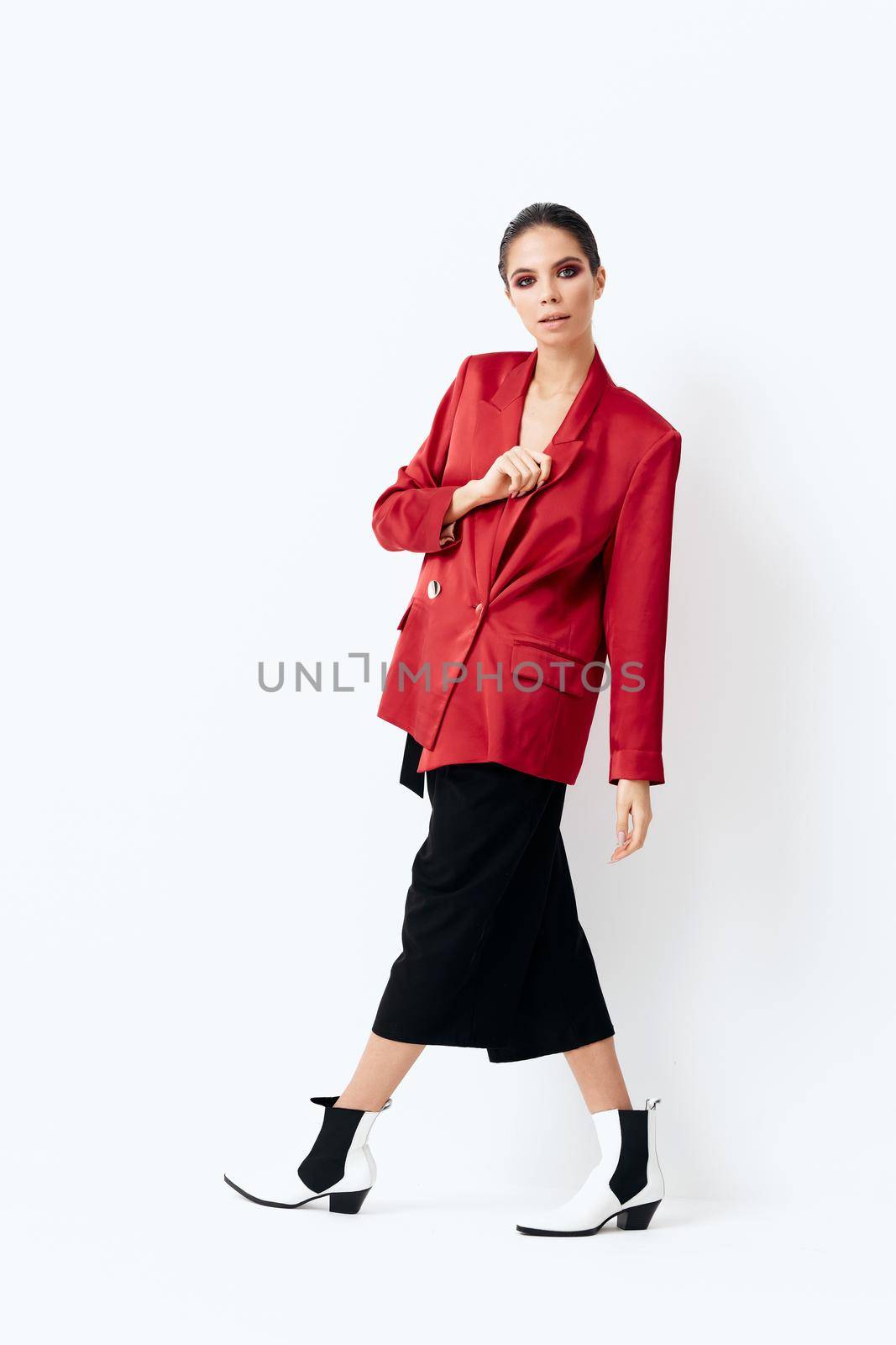 woman in red blazer fashion clothes glamor cosmetics by SHOTPRIME