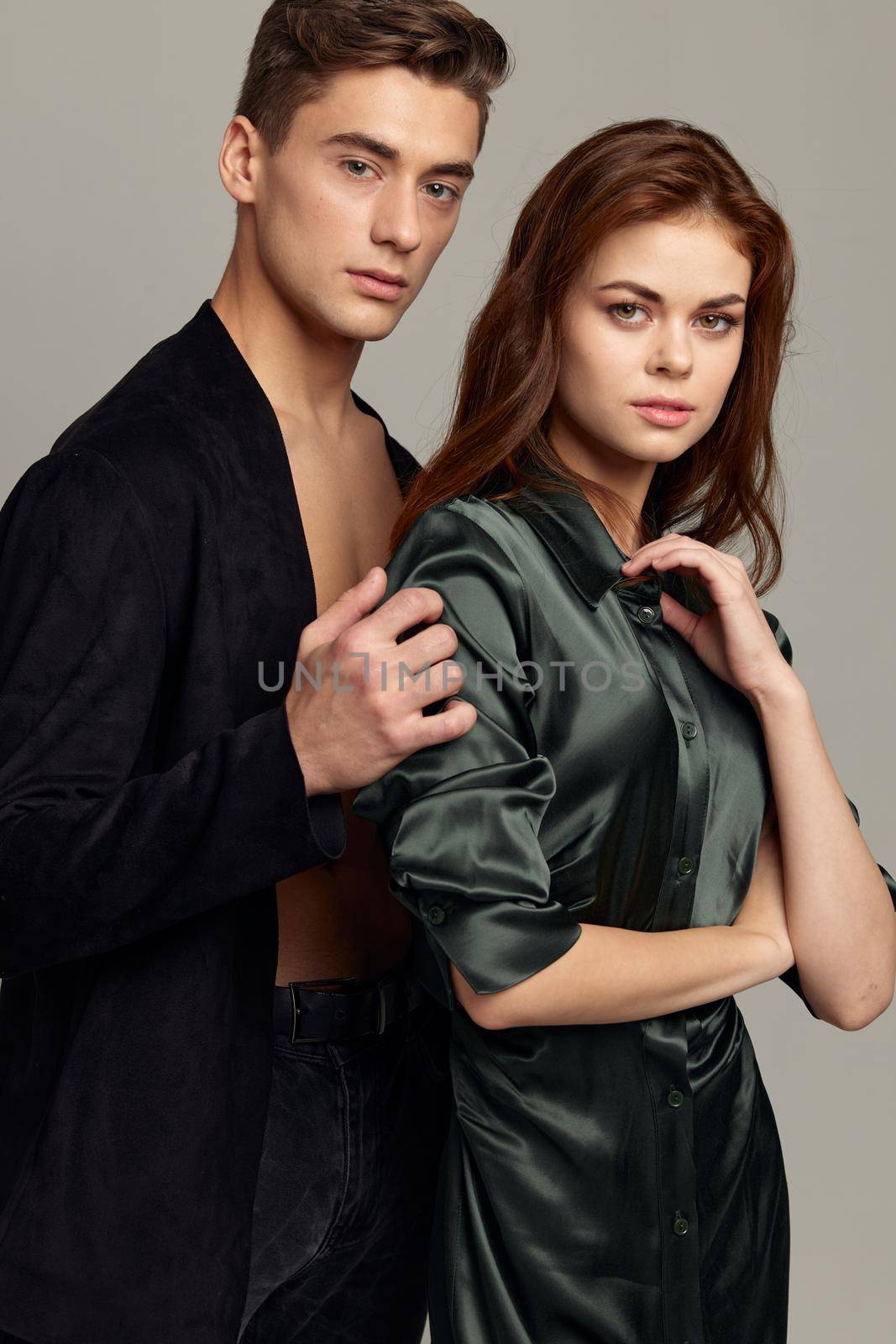 Young couple portrait elegant style attractiveness attitude fashion. High quality photo