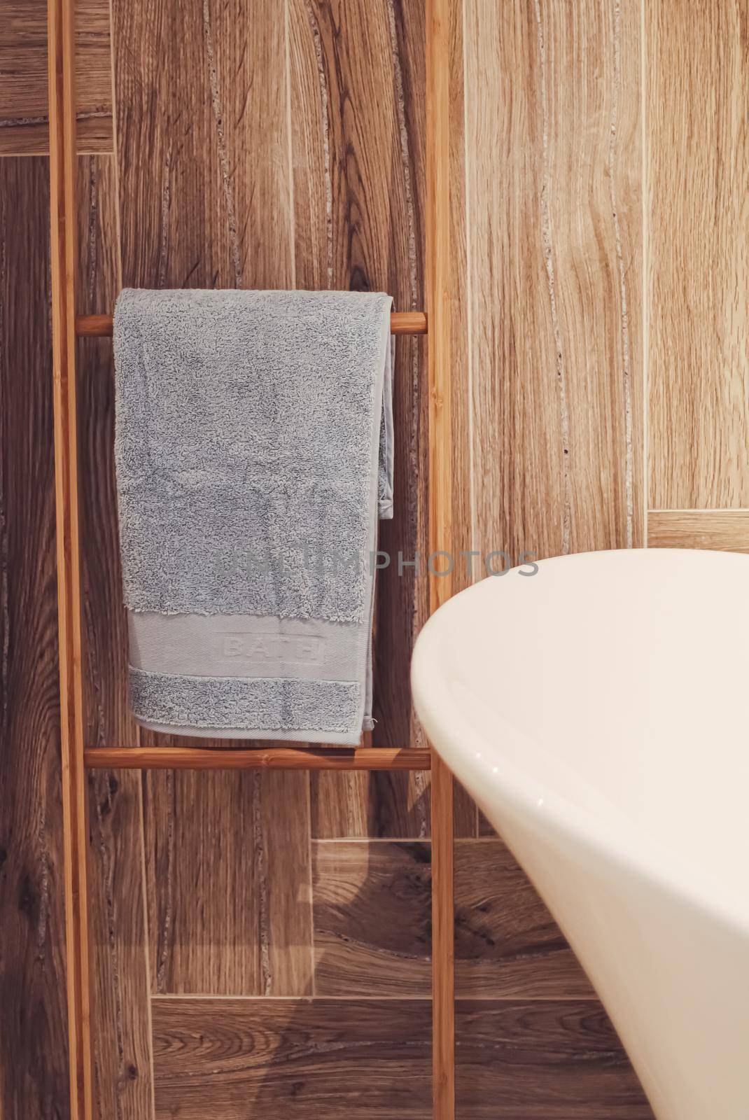 Organic and sustainable bath towel in an eco-friendly bathroom, home decor and luxury interior design concept