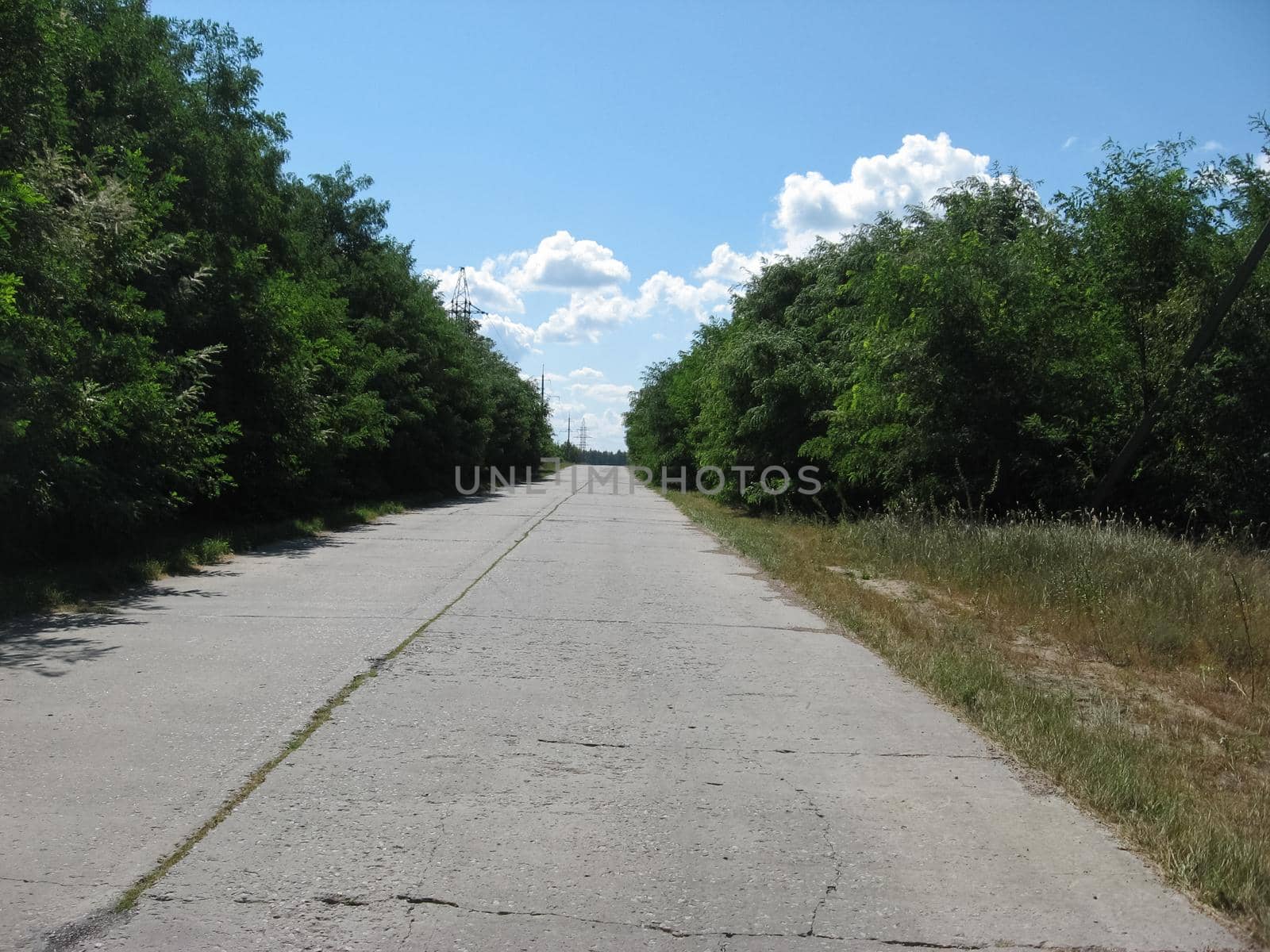 The old road is made of concrete slabs. road surface slabs of concrete.