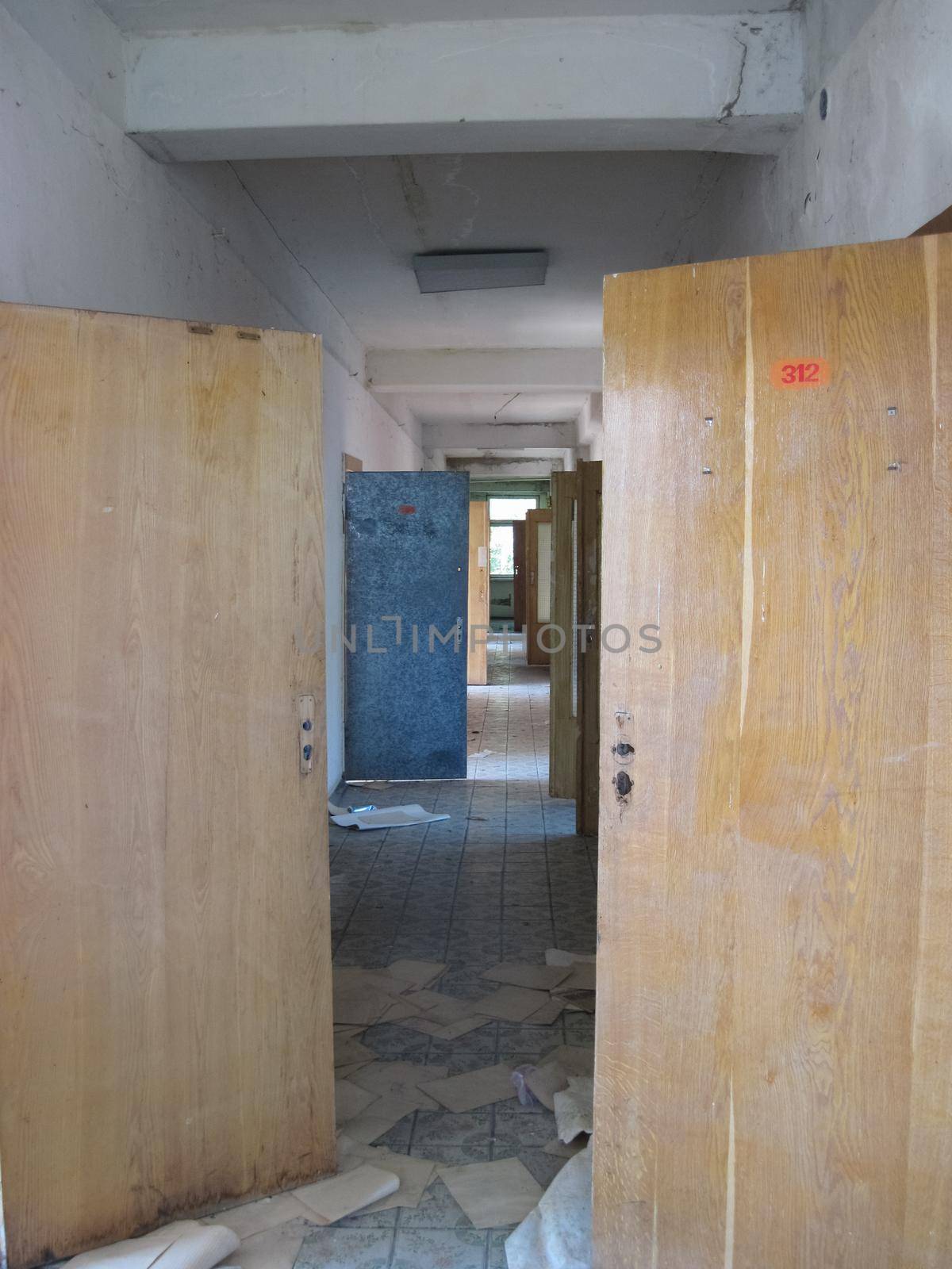 Rooms and corridors of the abandoned industrial building of Chigirin nuclear power plant