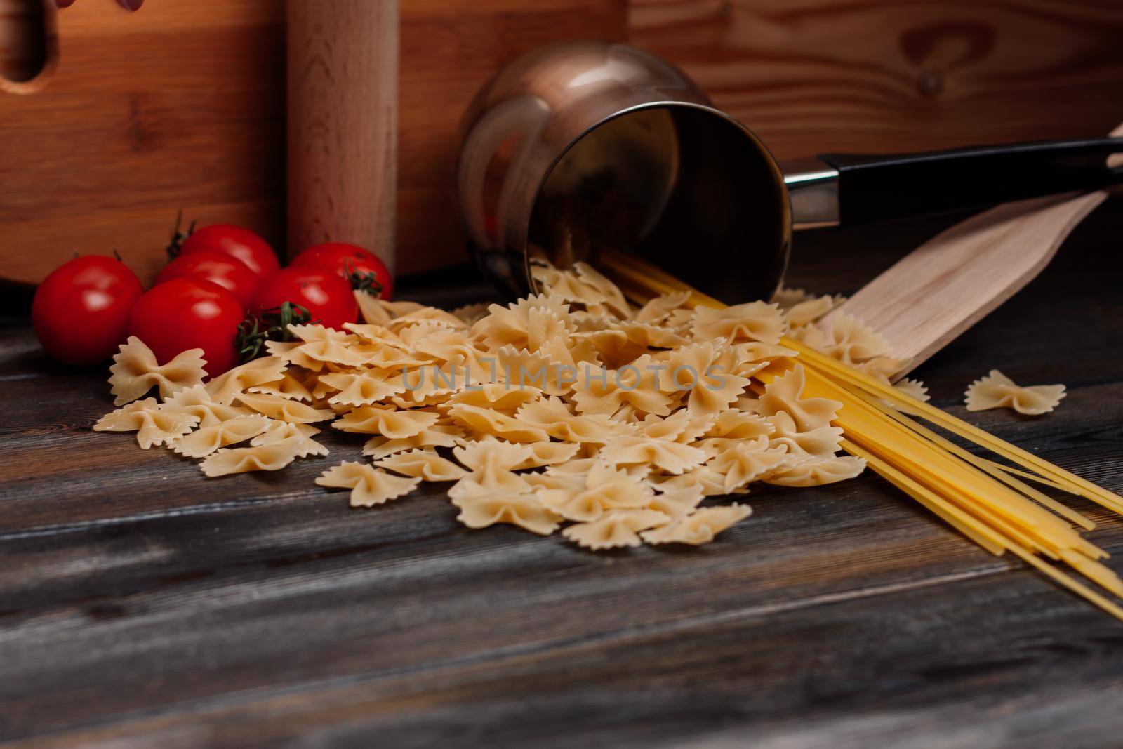 italian pasta cherry tomatoes cooking lunch diet food. High quality photo