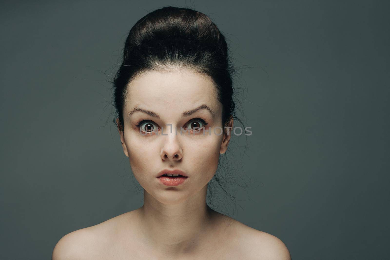 attractive woman naked shoulders cosmetology model clean skin. High quality photo