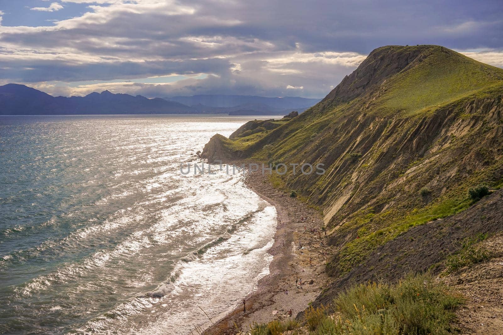 Seascape with a view of the beach near the village of Ordzhonikidze, Crimea