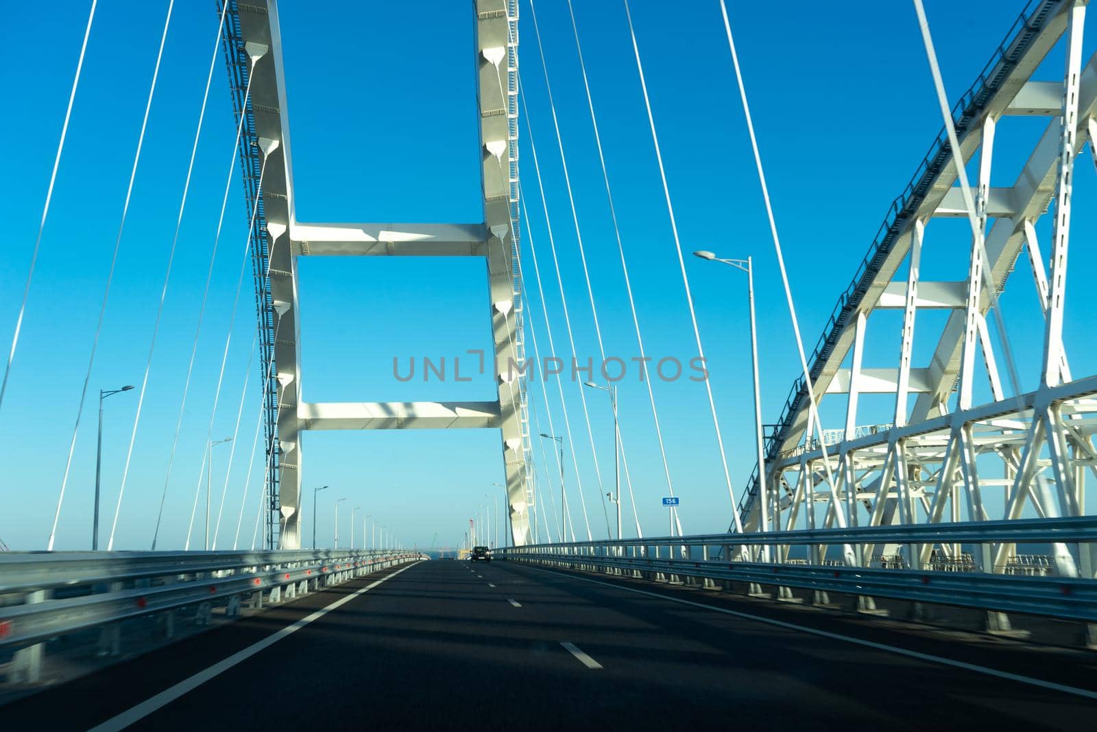 Vehicular traffic on the Crimean bridge. Taman, Russia