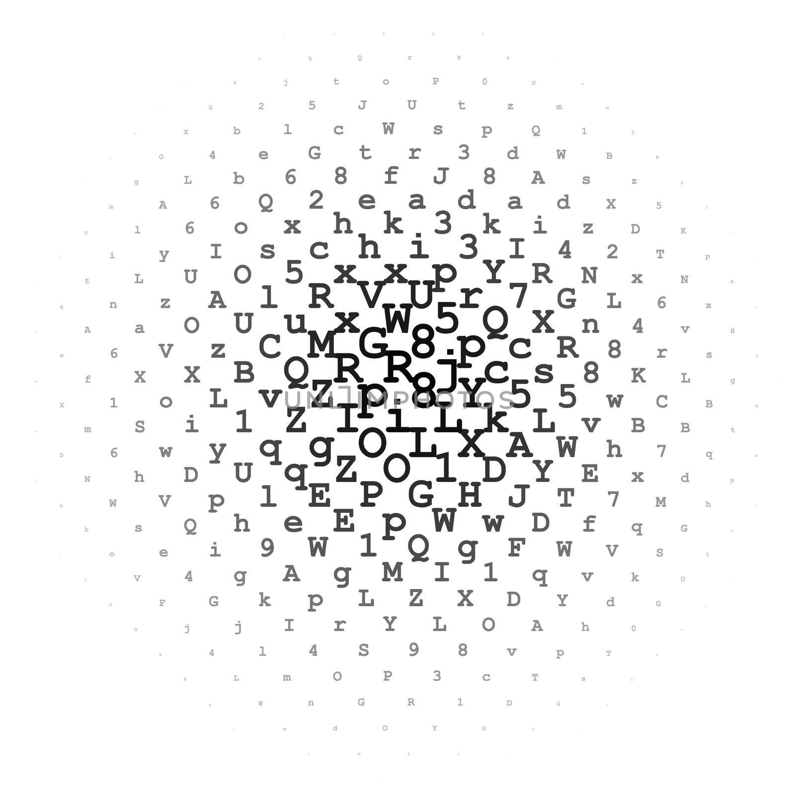 Halftone circle made of letters and digits by dutourdumonde