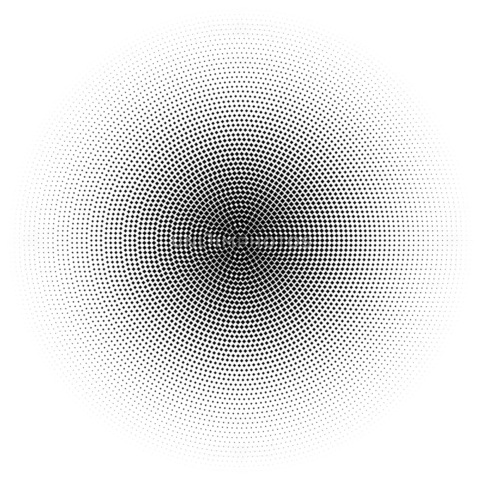 Halftone circle made of black squares on white background, abstract gradient illustration, mosaic pattern